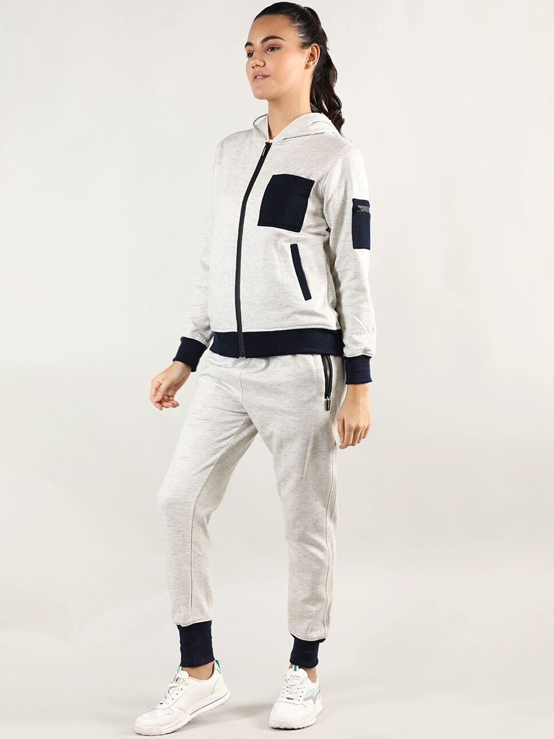 chkokko women cream coloured & navy blue tracksuits