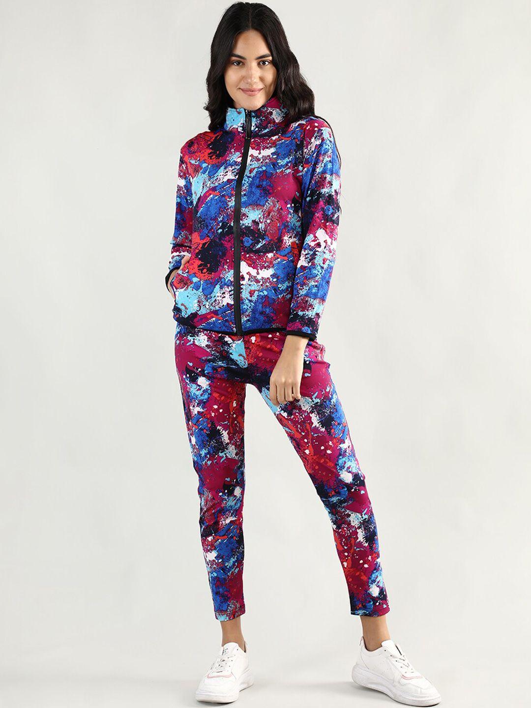 chkokko women blue & purple printed tracksuit