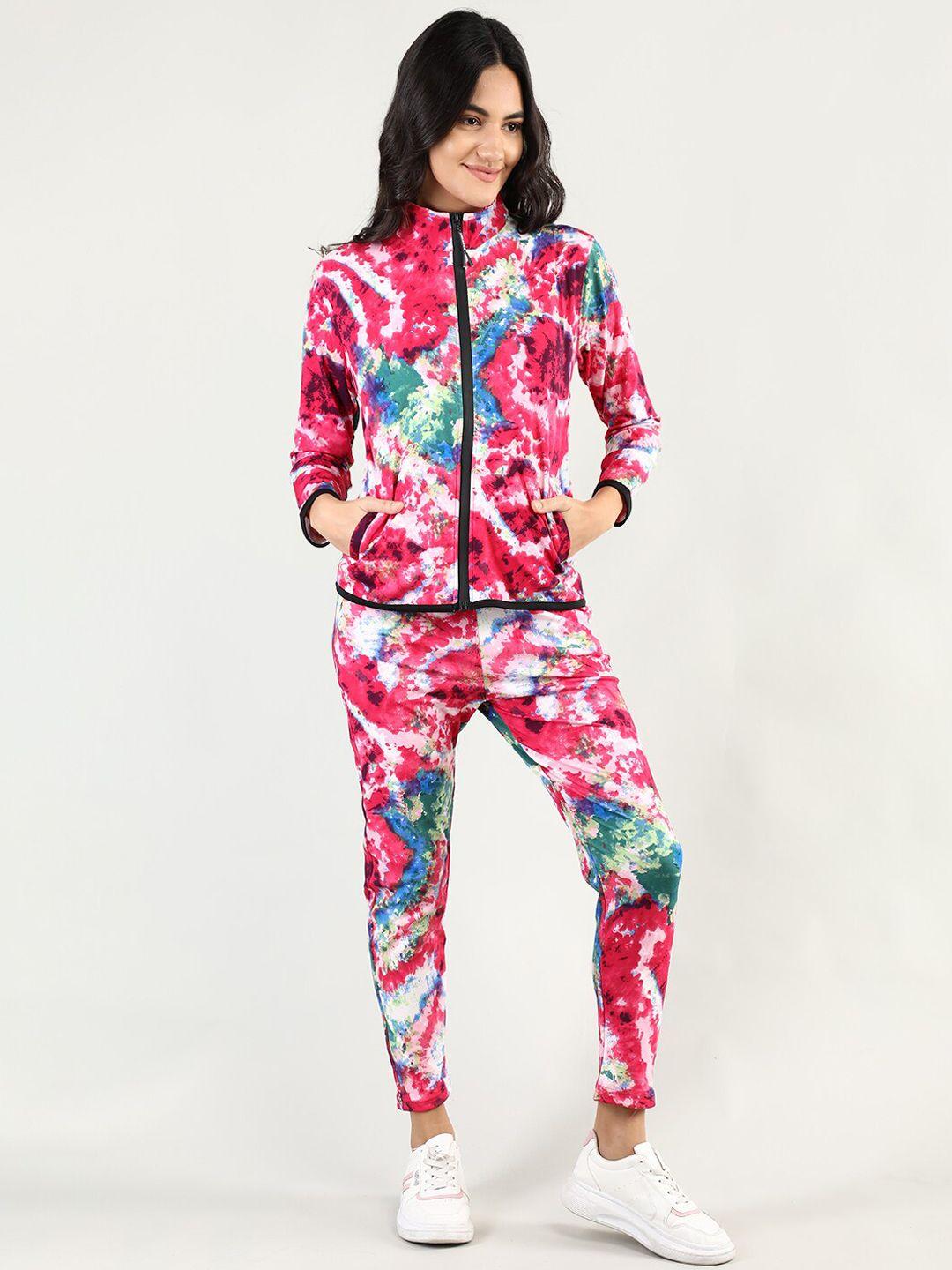 chkokko women pink & blue printed tracksuit