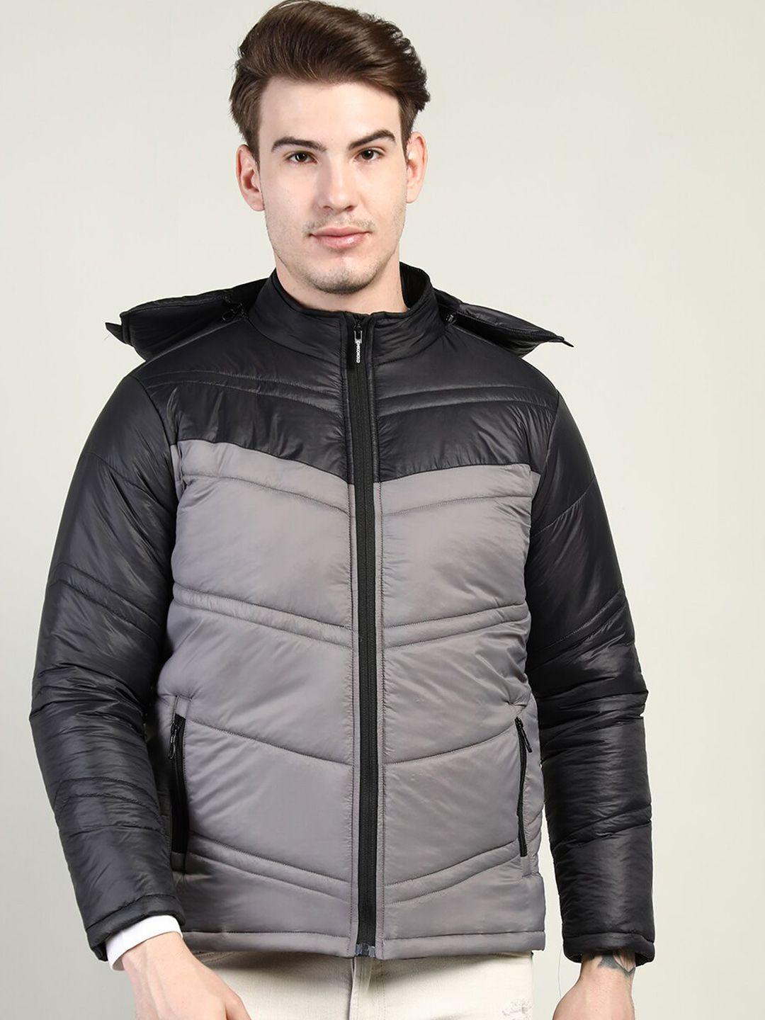 chkokko men black grey striped outdoor puffer jacket