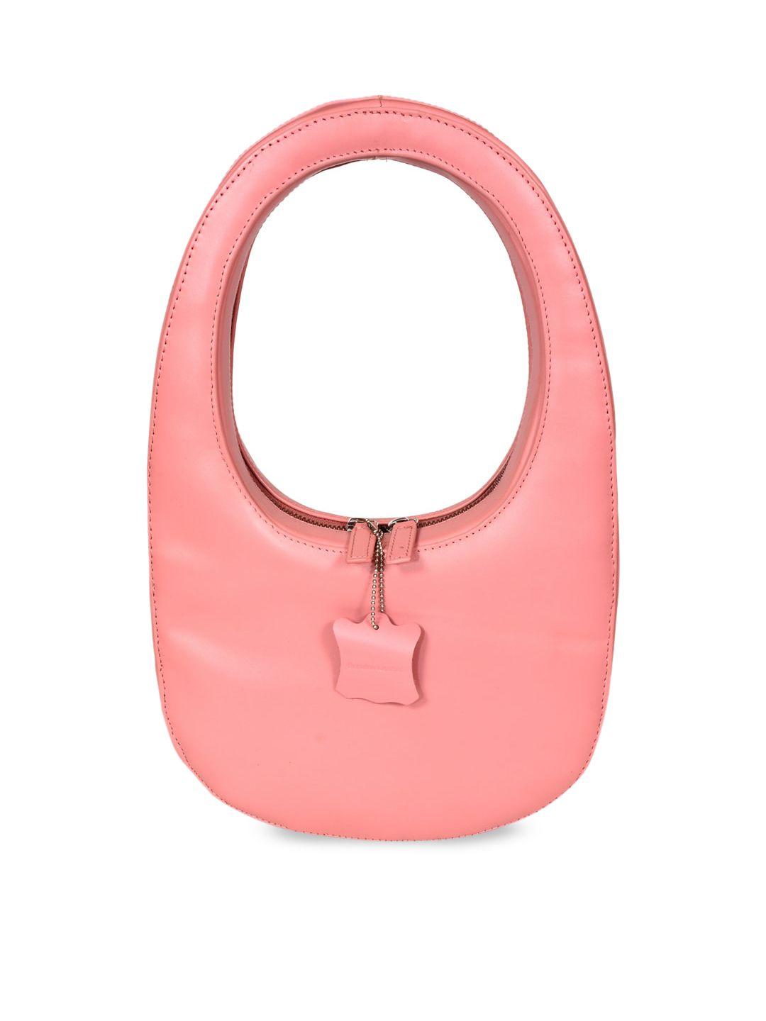 sassora pink leather half moon hobo bag