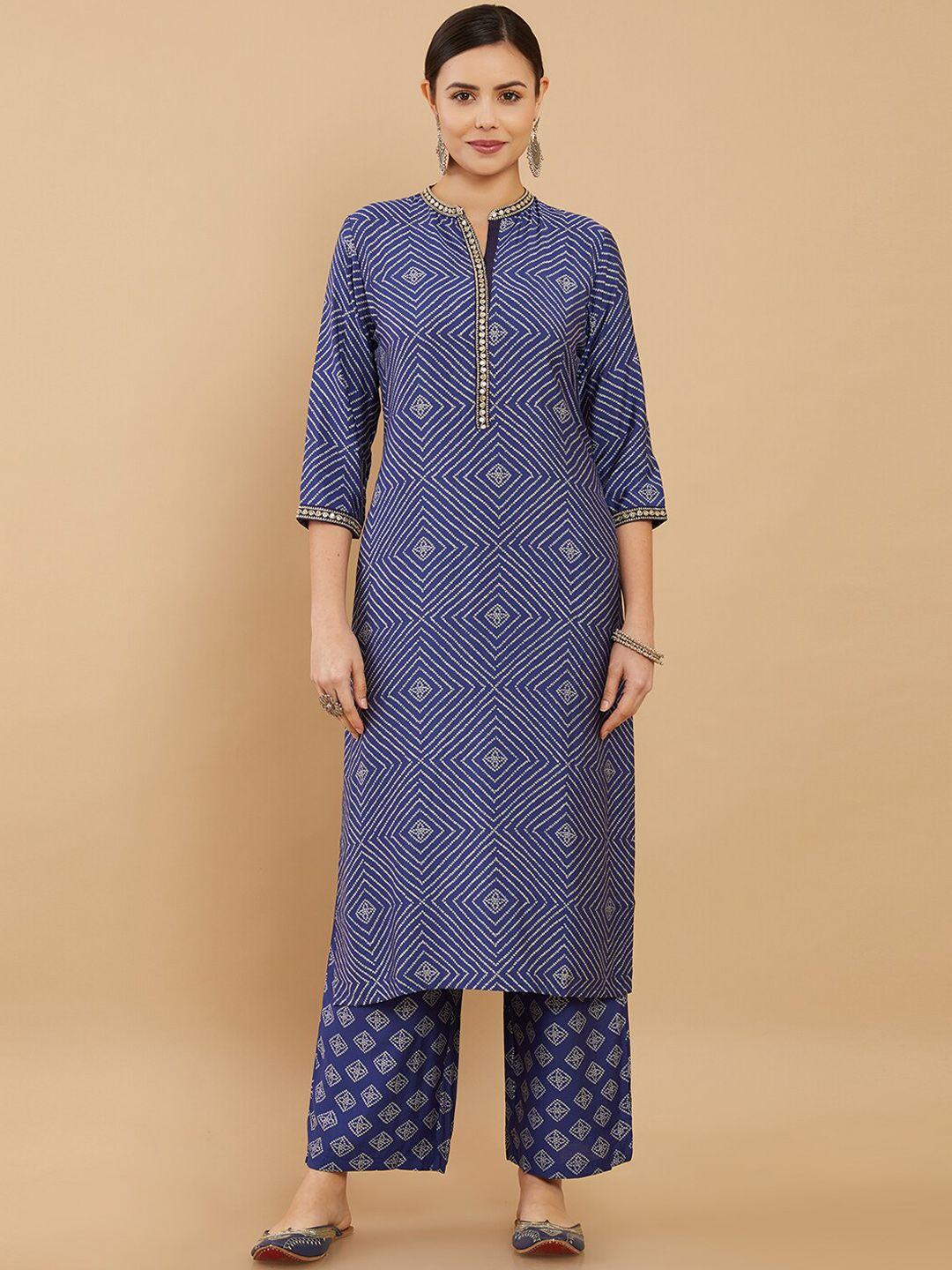 soch women blue printed kurta with palazzos