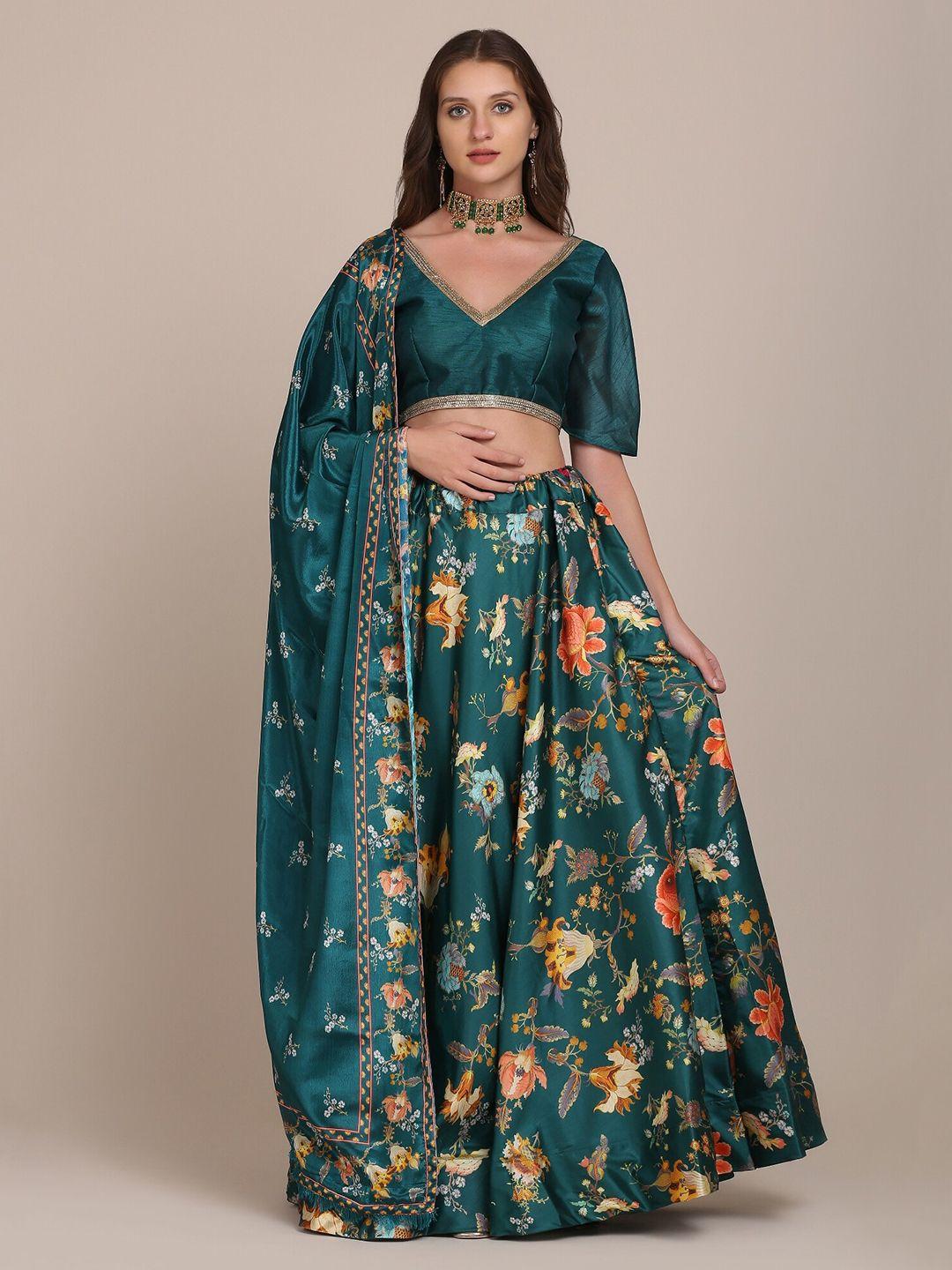 warthy ent green & blue semi-stitched lehenga & unstitched blouse with dupatta