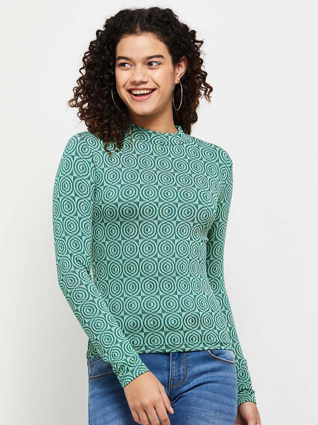 max women green geometric print top