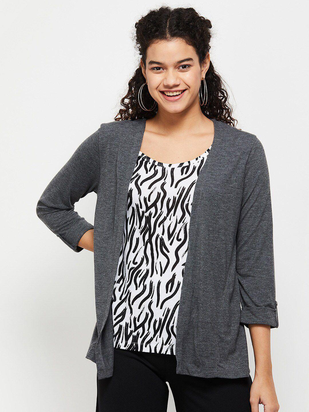 max grey & white animal print top