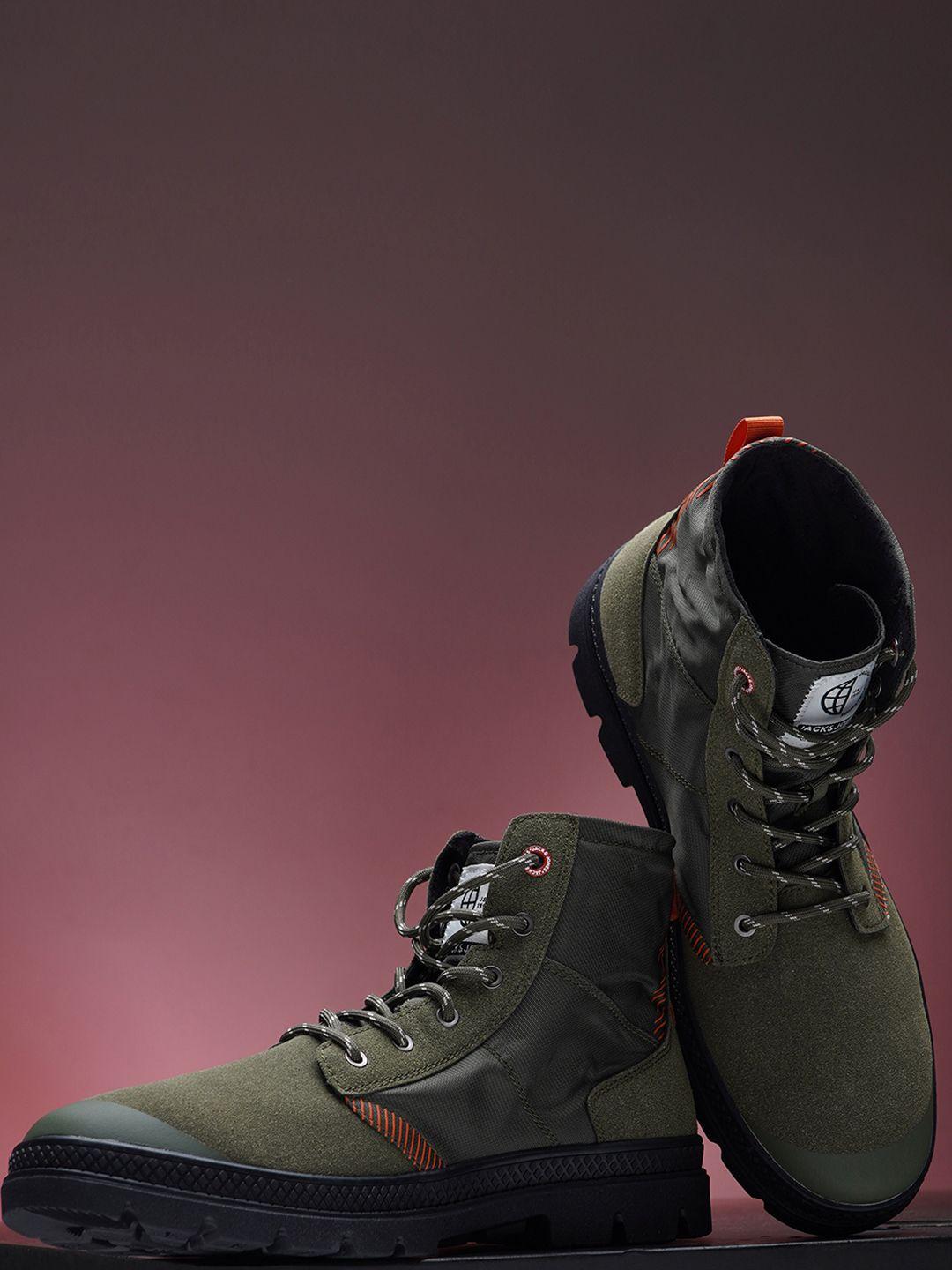 jack & jones men olive green pu leather boots