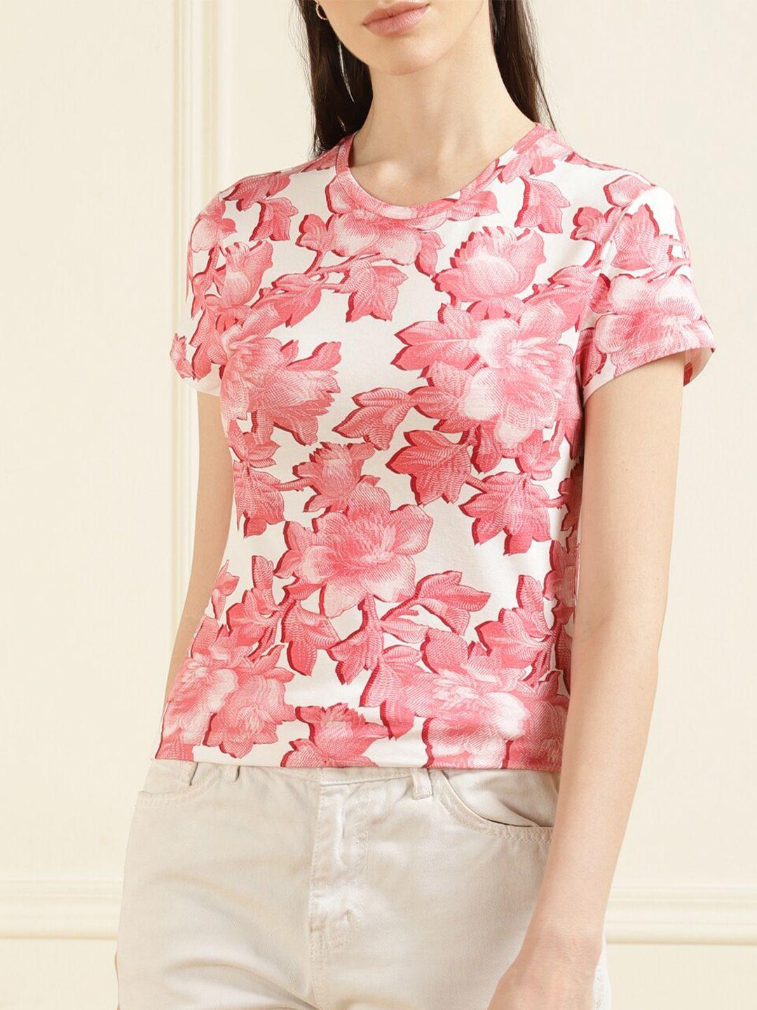 ted baker women cream-coloured & pink floral printed t-shirt