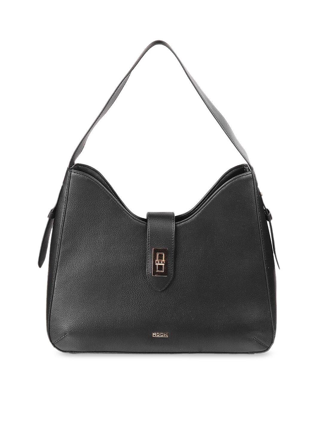 mochi black structured hobo bag with fringed