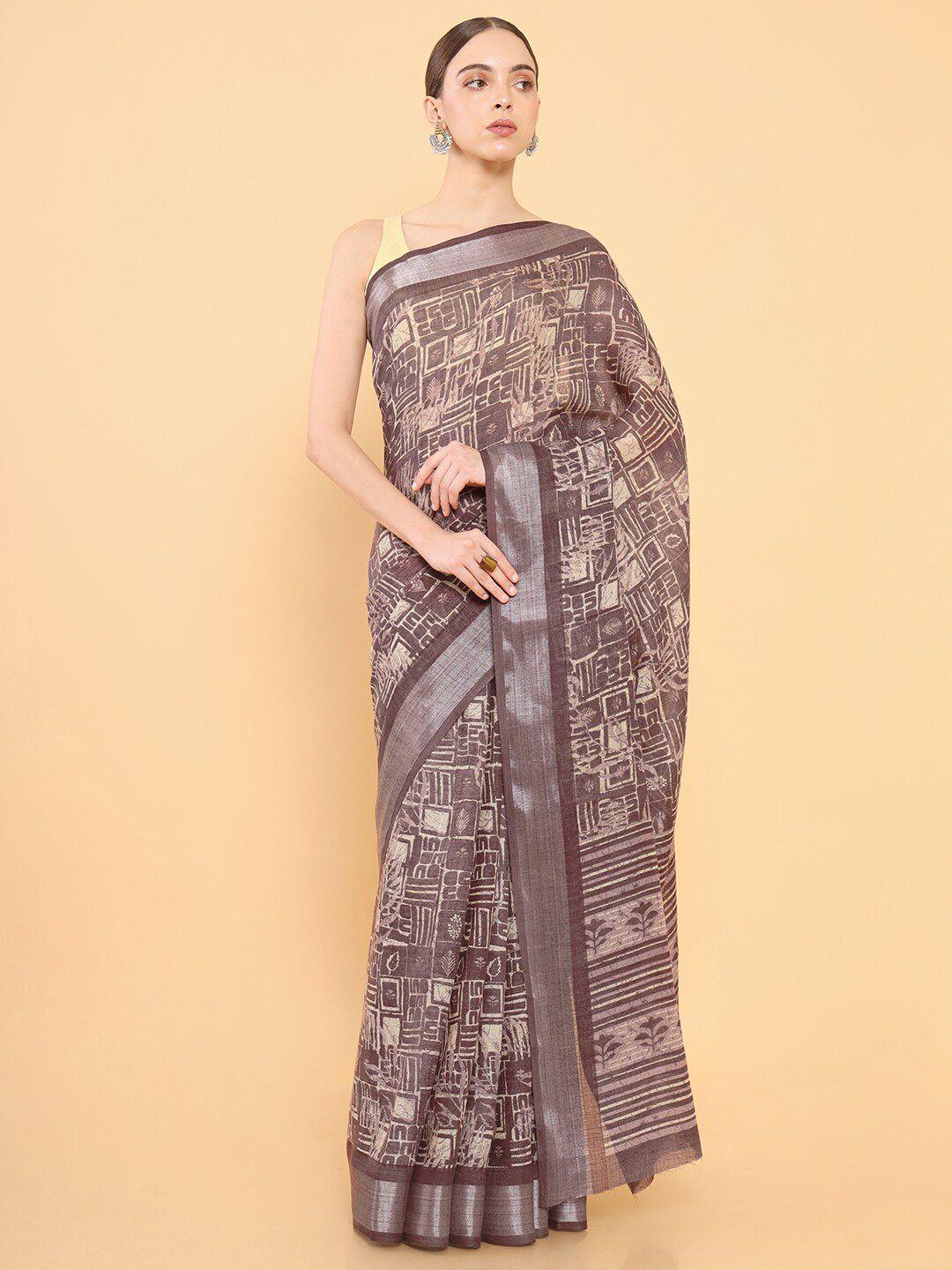 soch brown & beige batik zari silk blend saree