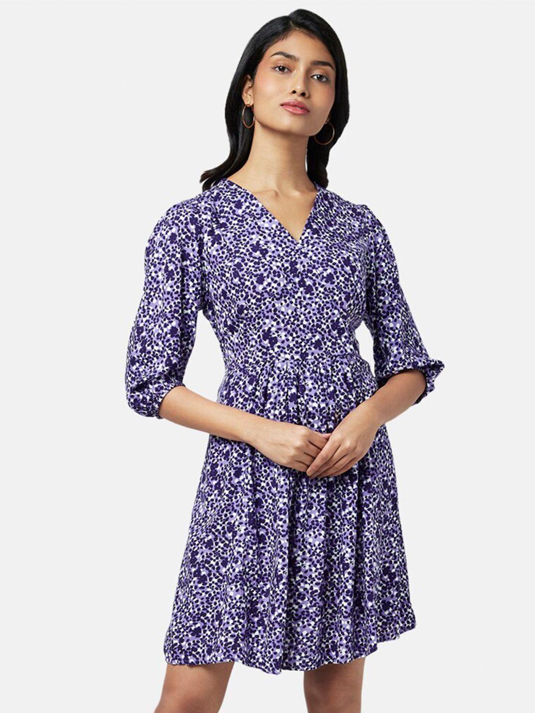 honey by pantaloons women purple & white floral printed a-line dress