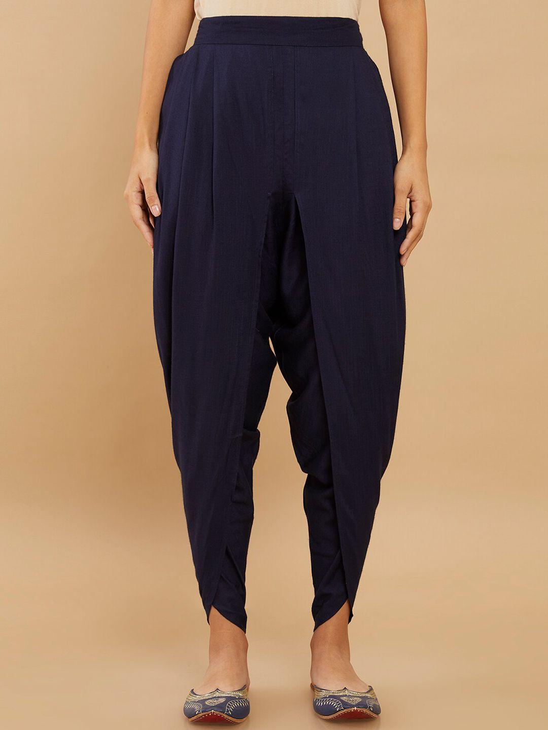 soch women navy blue solid dhoti pants