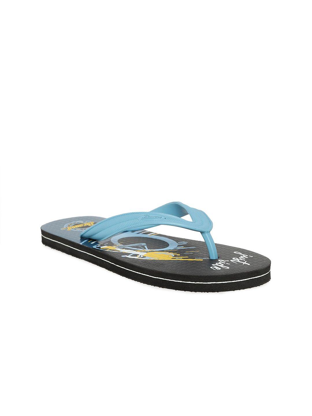 paragon men black & blue printed rubber thong flip-flops