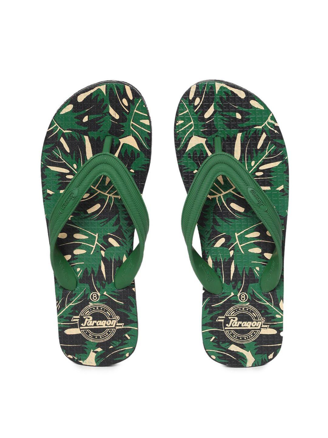 paragon men green printed rubber slippers