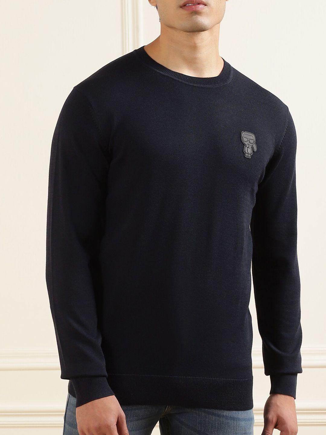 karl lagerfeld men navy blue solid sweatshirt