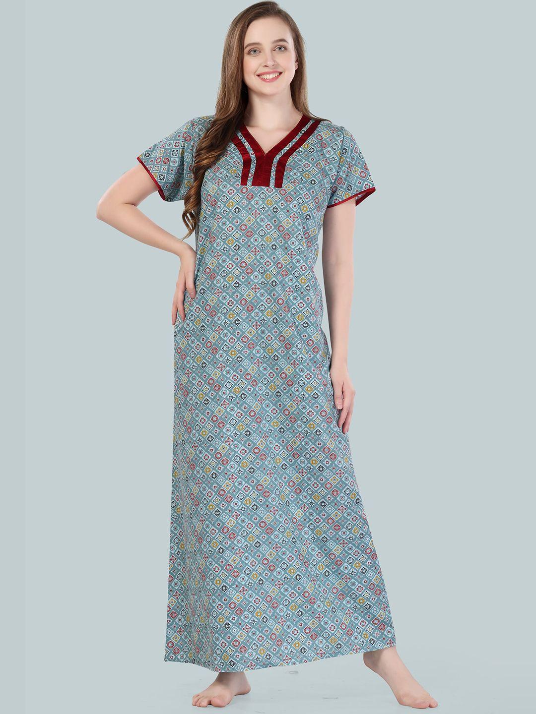 be you women blue printed maxi nightdress