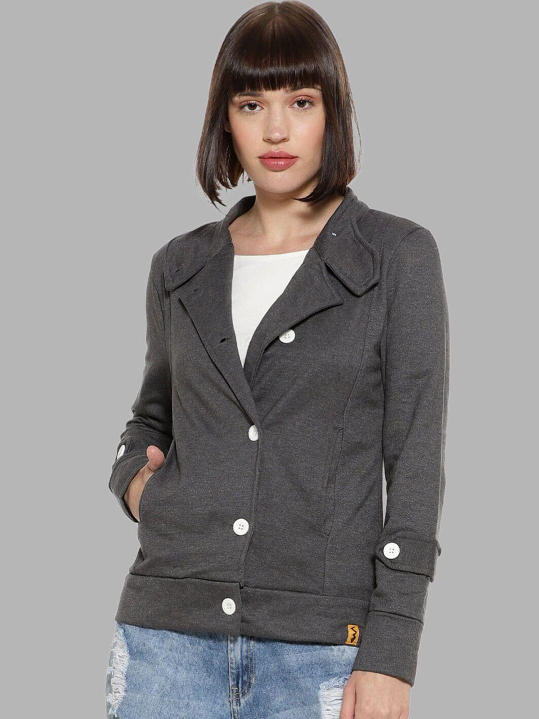 campus sutra women charcoal windcheater outdoor tailored jacket