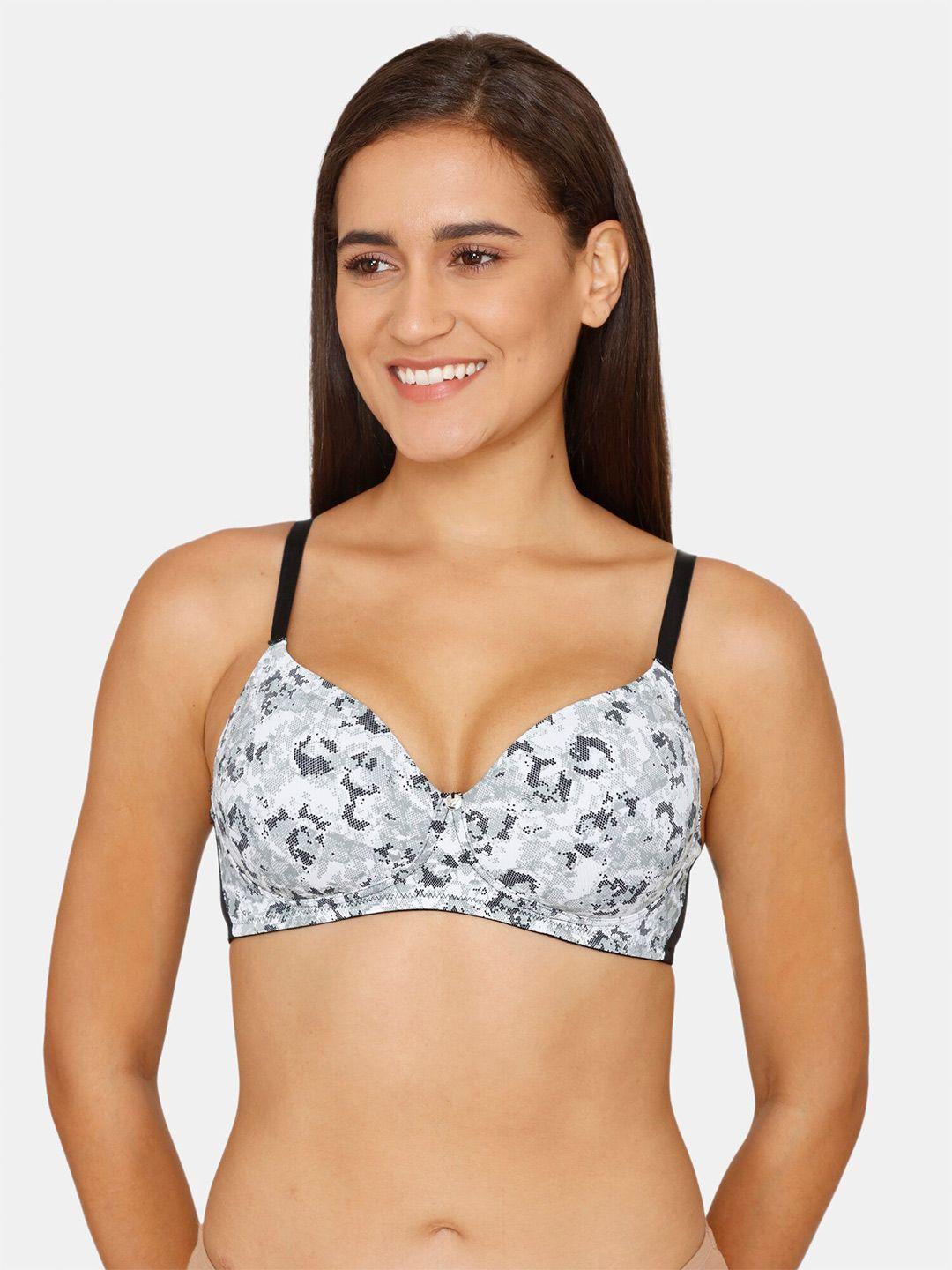 zivame black & white floral bra lightly padded