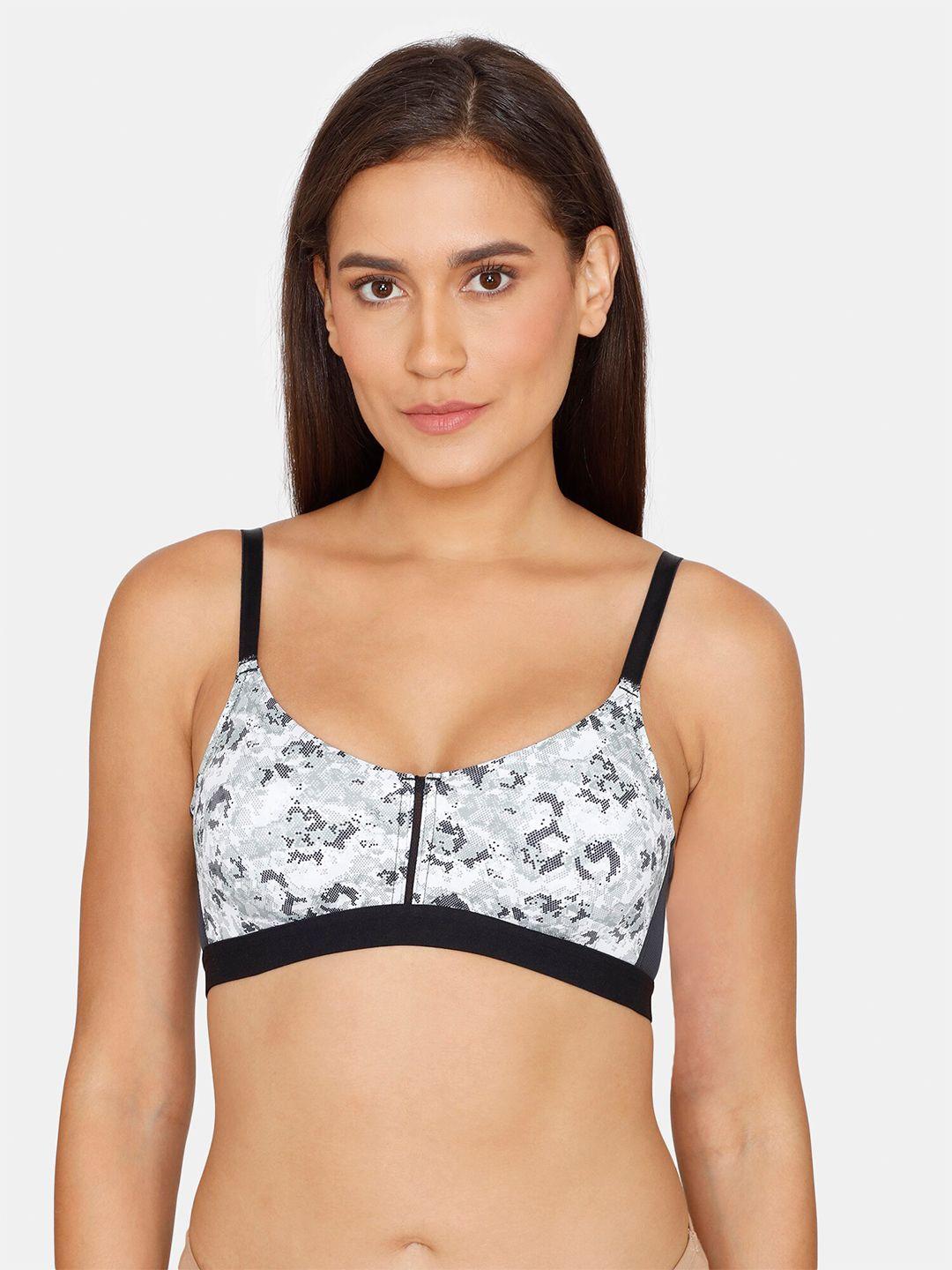 zivame black & white abstract printed t-shirt bra zi116rfash0blak