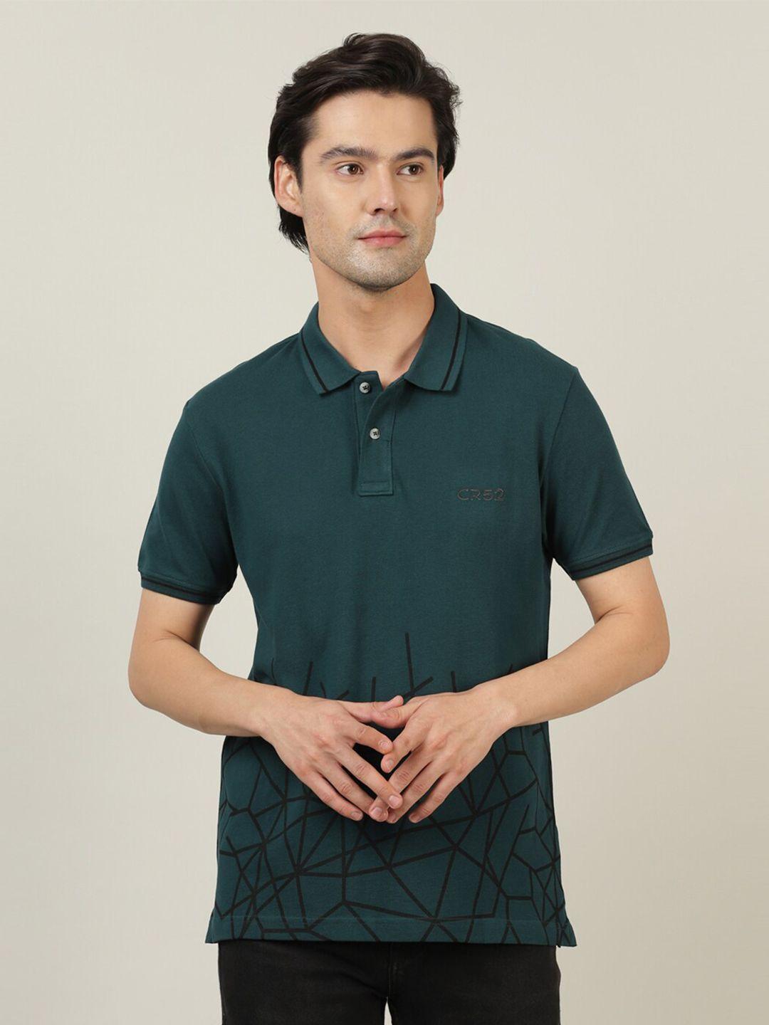 crocodile men teal & black polo collar slim fit t-shirt