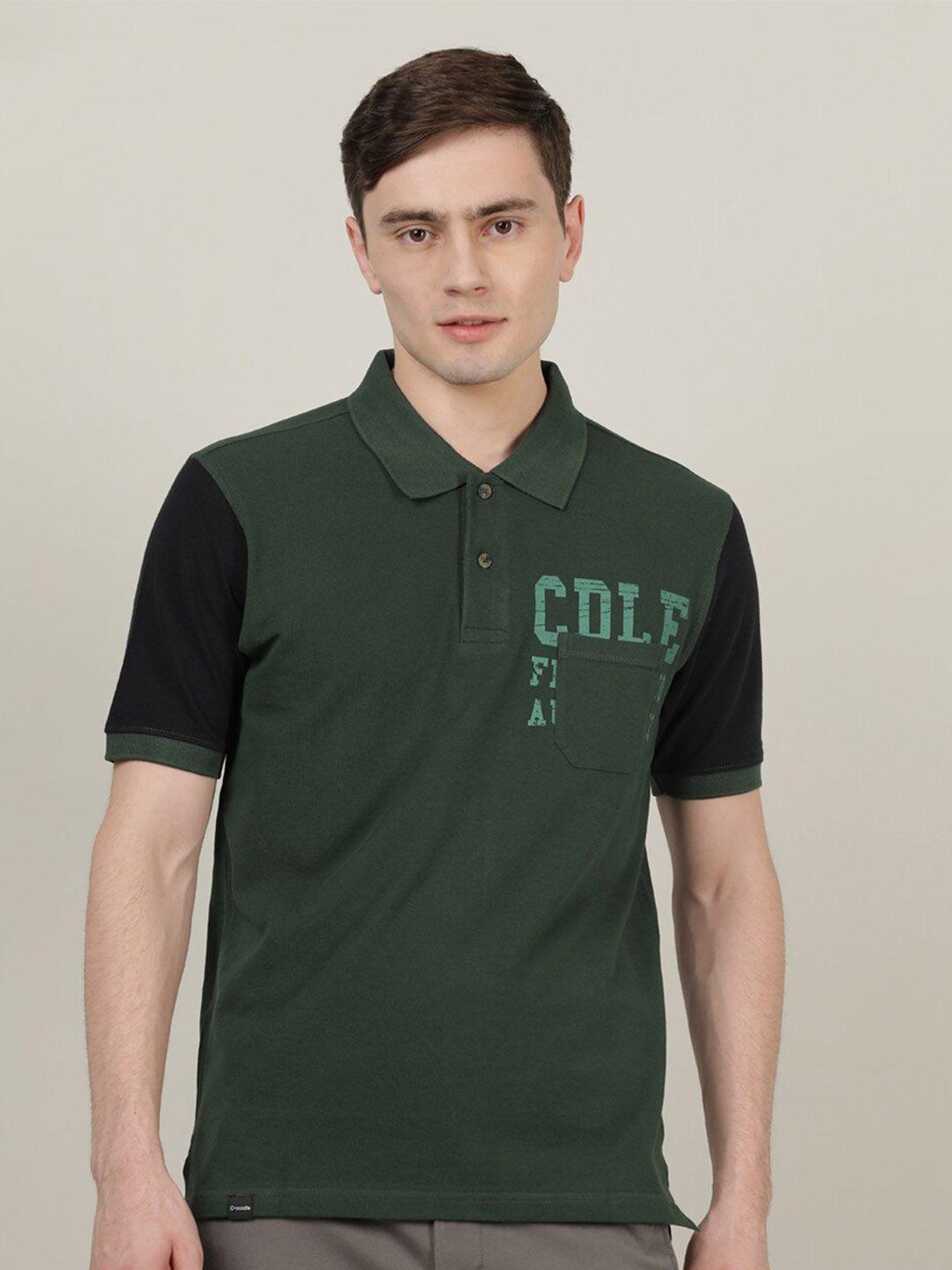 crocodile men green & black polo collar slim fit cotton t-shirt