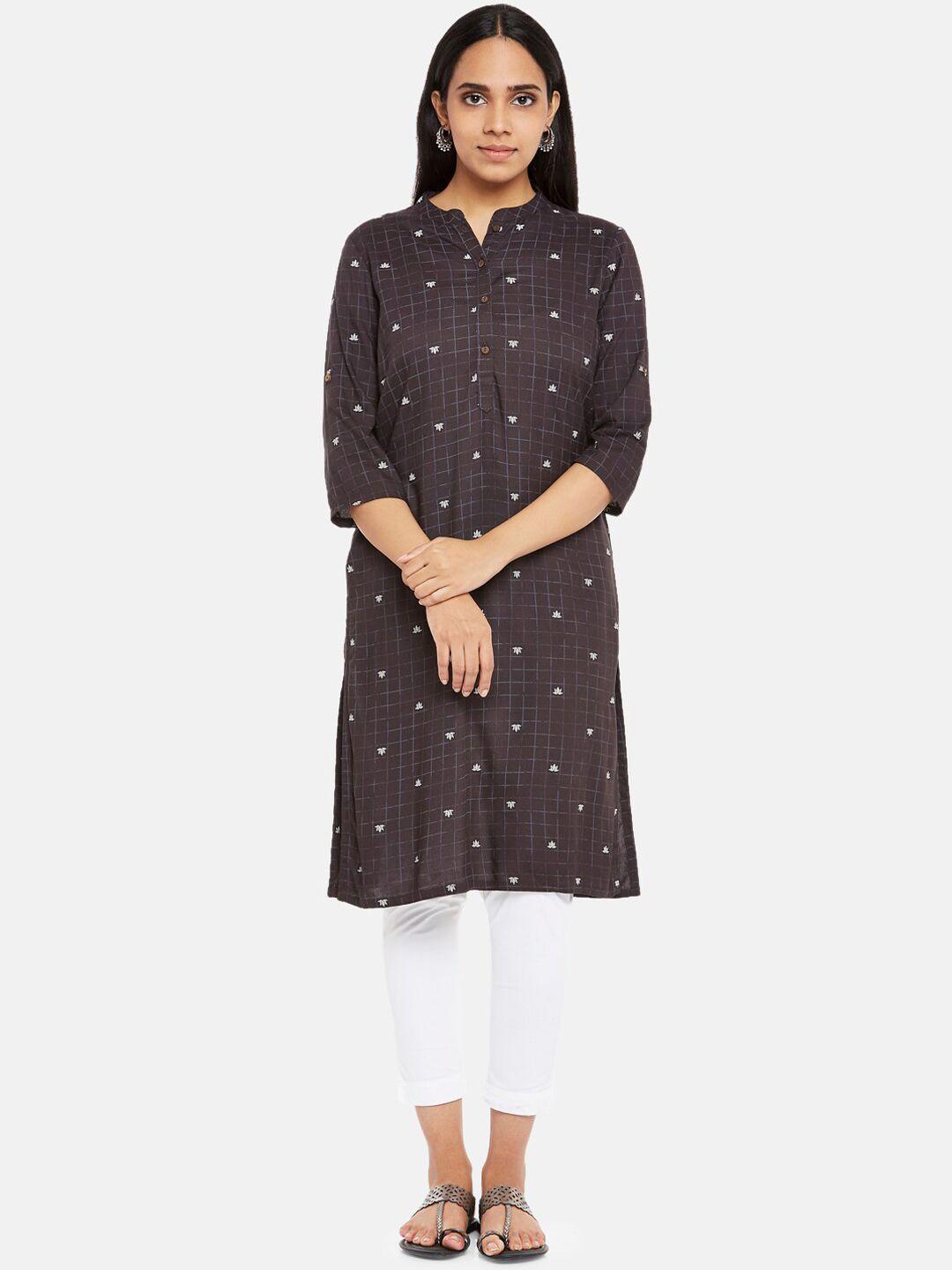 rangmanch by pantaloons women charcoal printed kurta