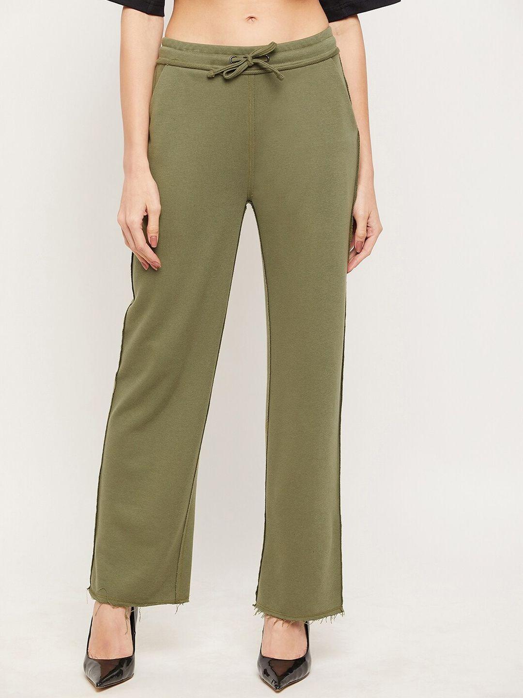 edrio women olive green solid cotton track pant