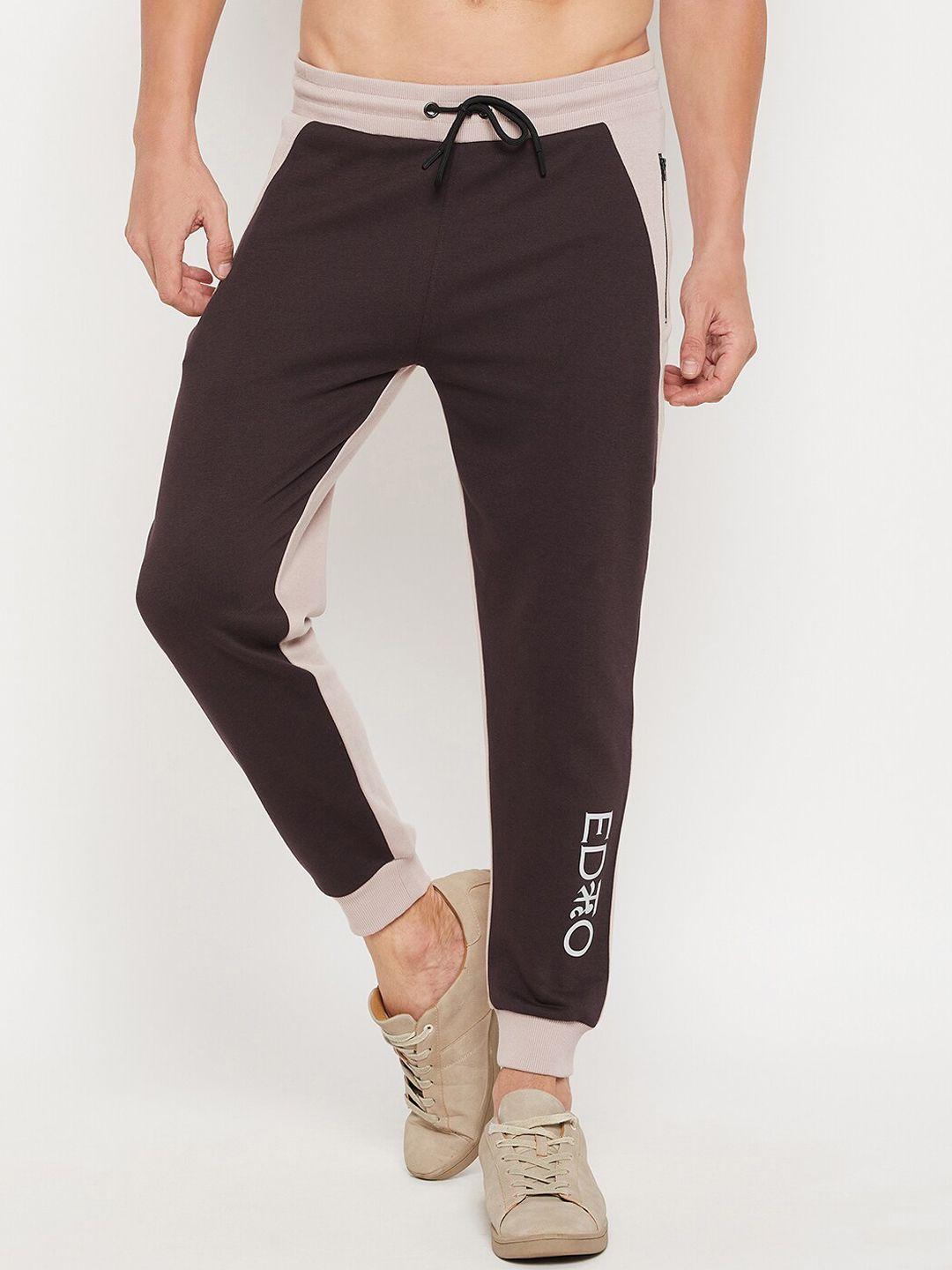 edrio men brown color blocked cotton jogger