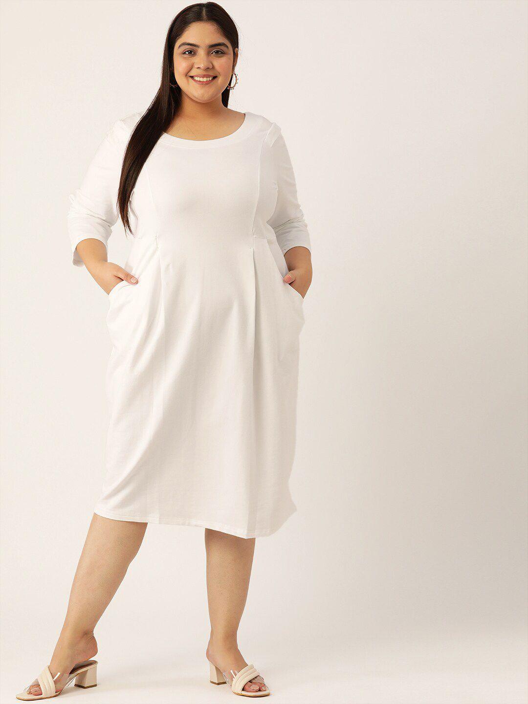 therebelinme white a-line solid midi dress