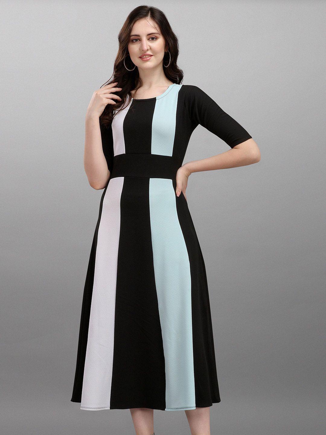 london belly women black & white colourblocked midi dress