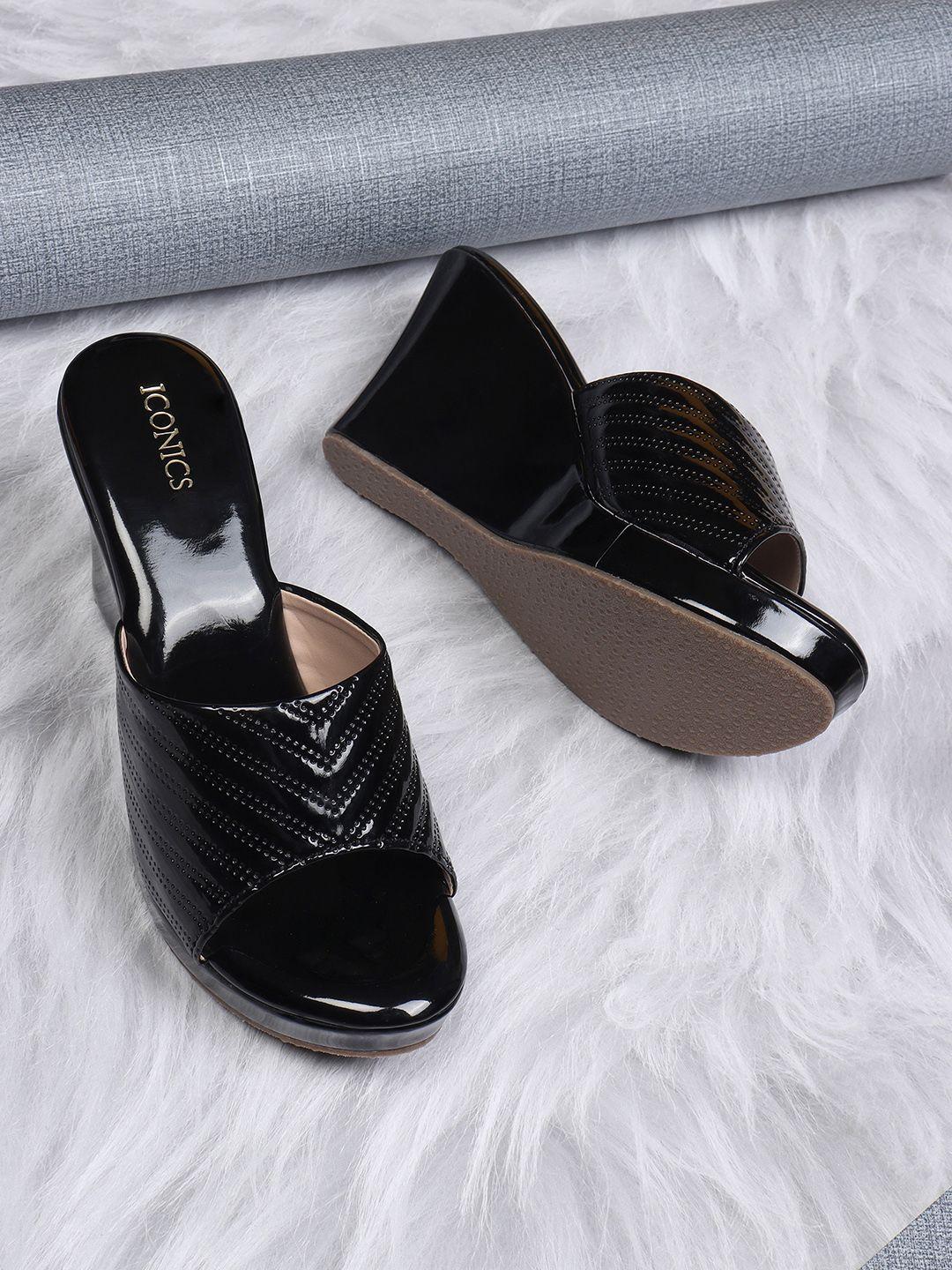 iconics black wedge heels