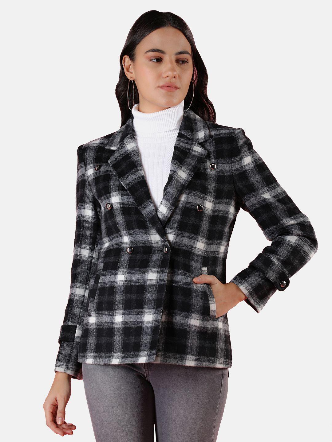 dlanxa women black & white checked winter overcoat