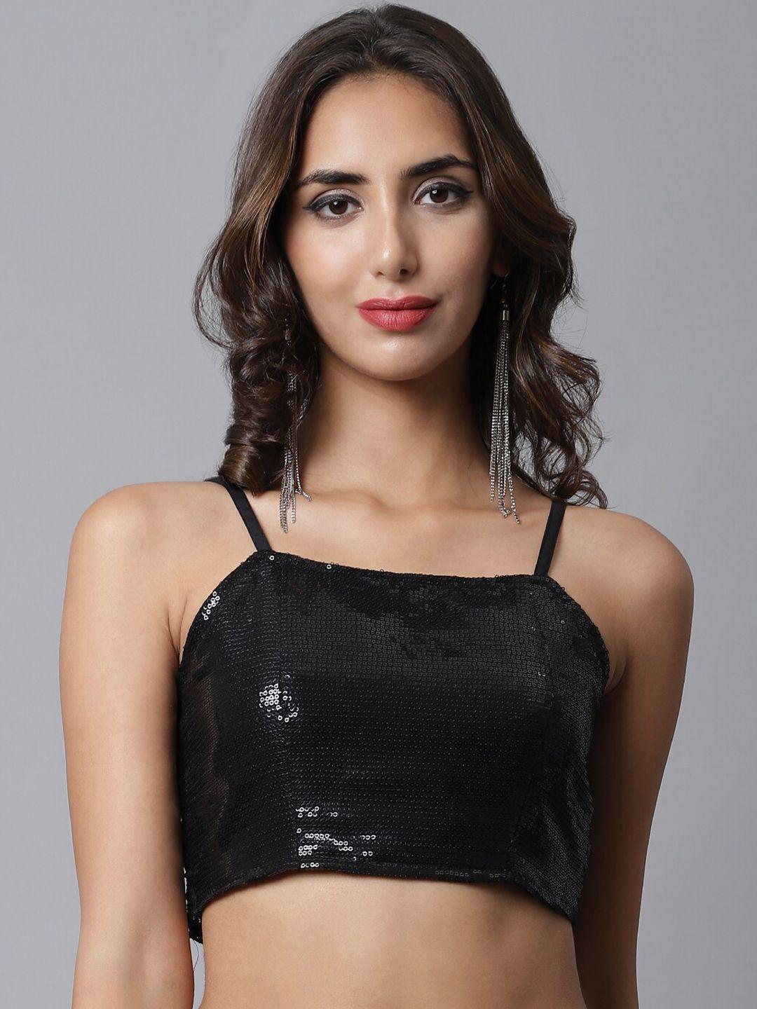 marc louis black embellished georgette crop top