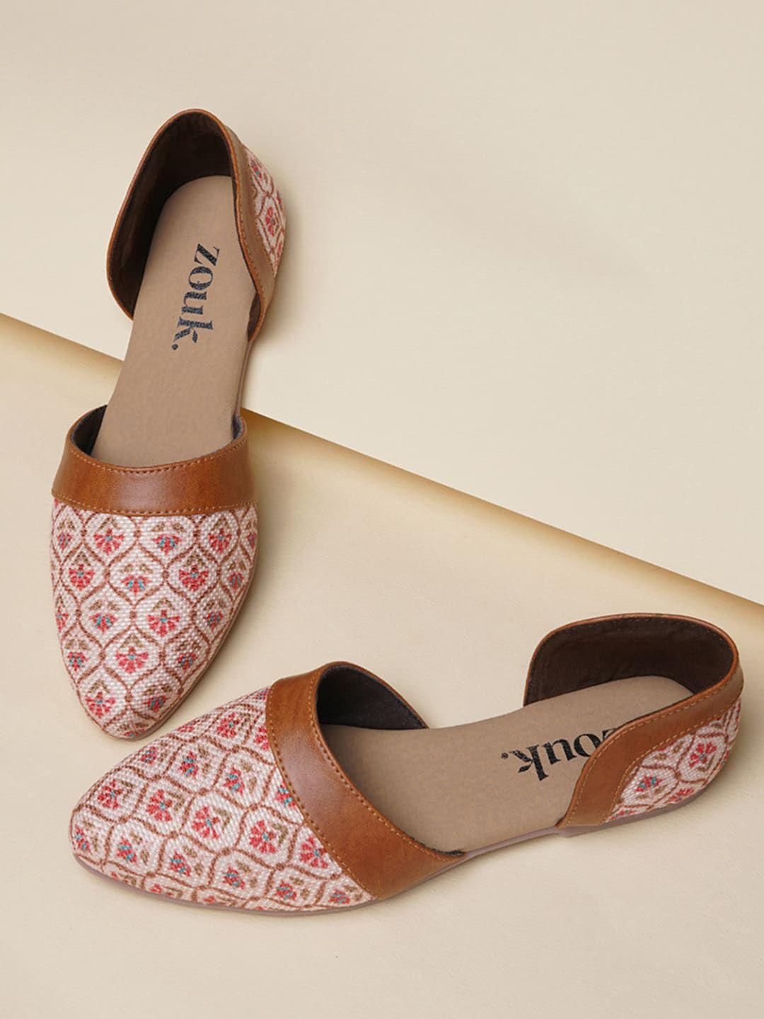 zouk women pink printed ballerinas flats