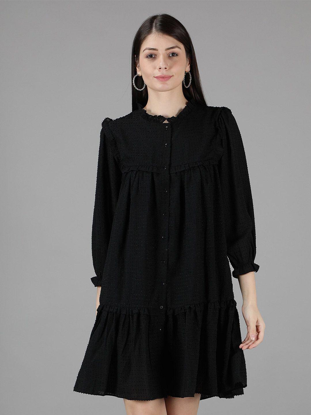 amagyaa women black georgette a-line dress