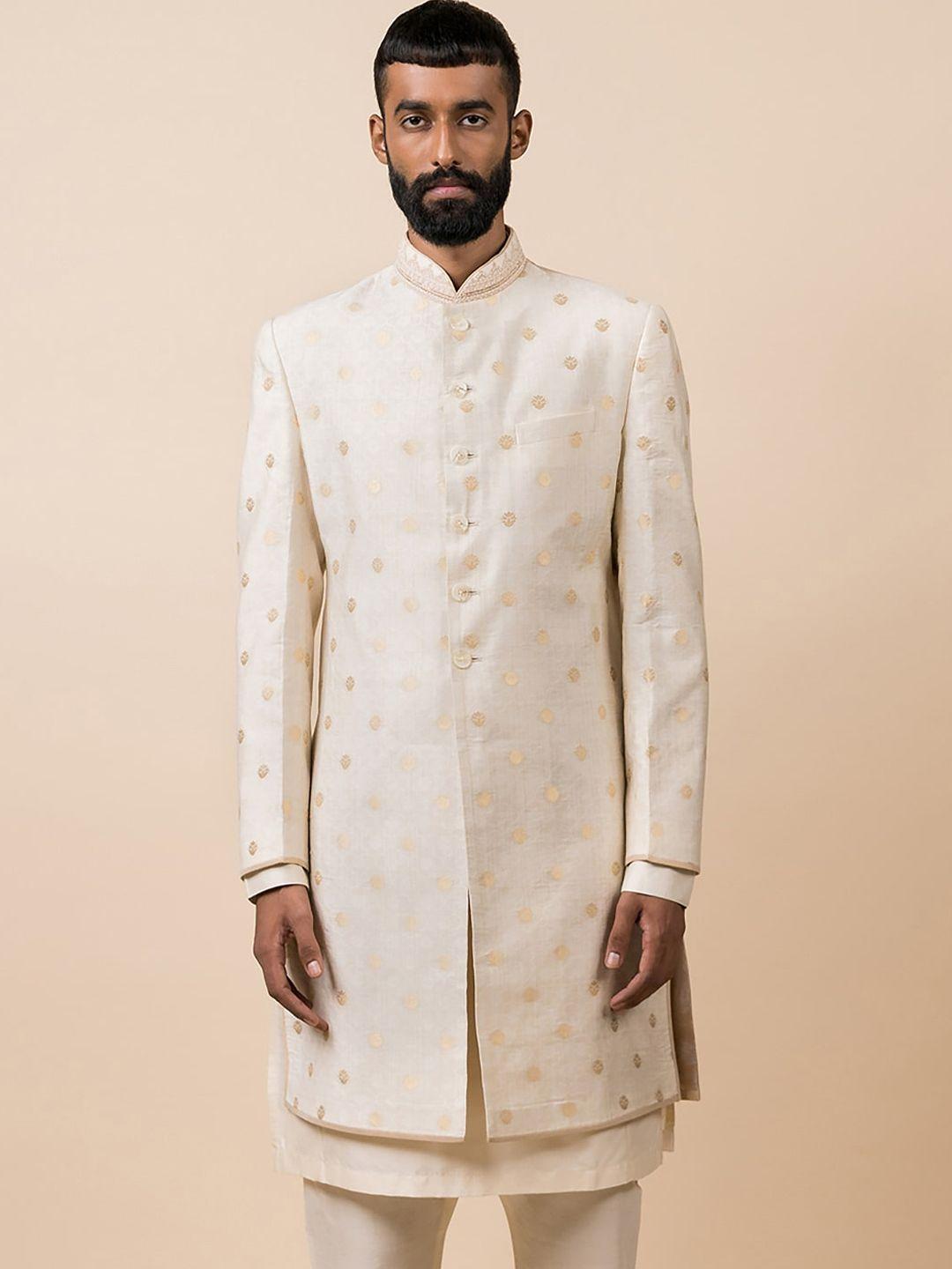 tasva men off white  & gold-coloured embroidered sherwani