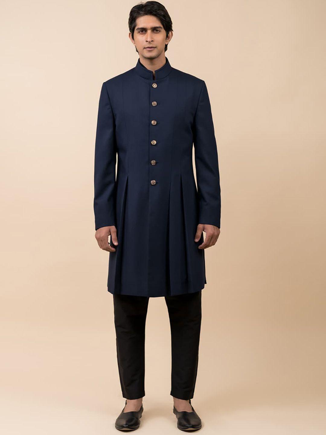 tasva men navy blue solid sherwani