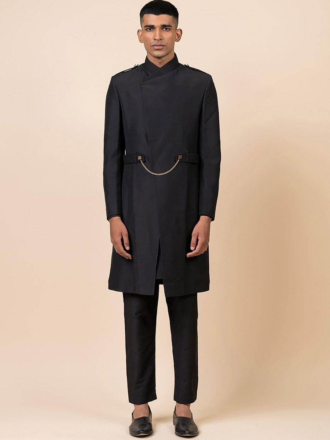 tasva men black solid sherwani