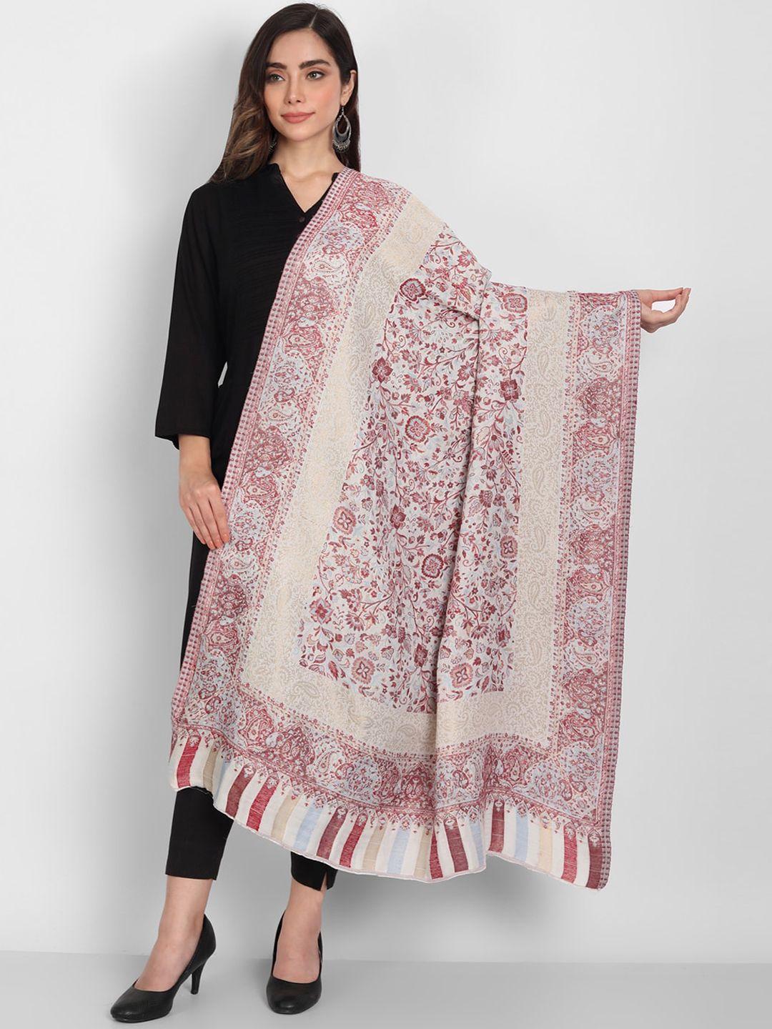 zamour women off white & red woven design wool shawl