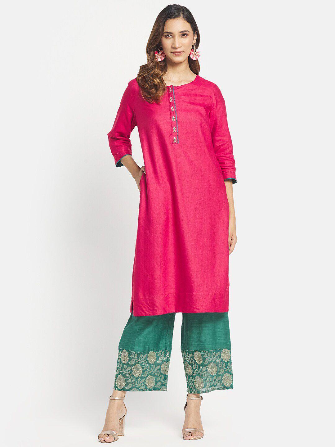 fabindia women magenta thread work kurta