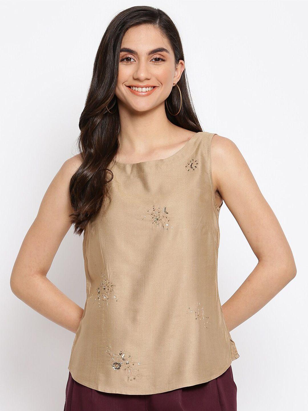 fabindia beige floral embroidered top