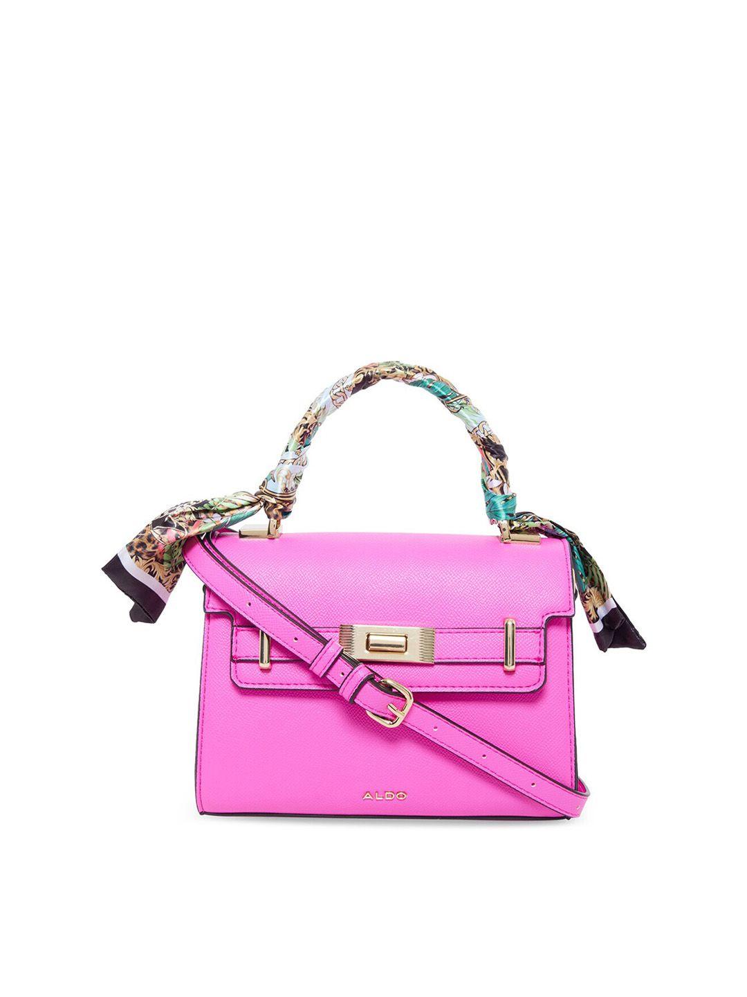 aldo women fuchsia textured pu structured satchel with scarf