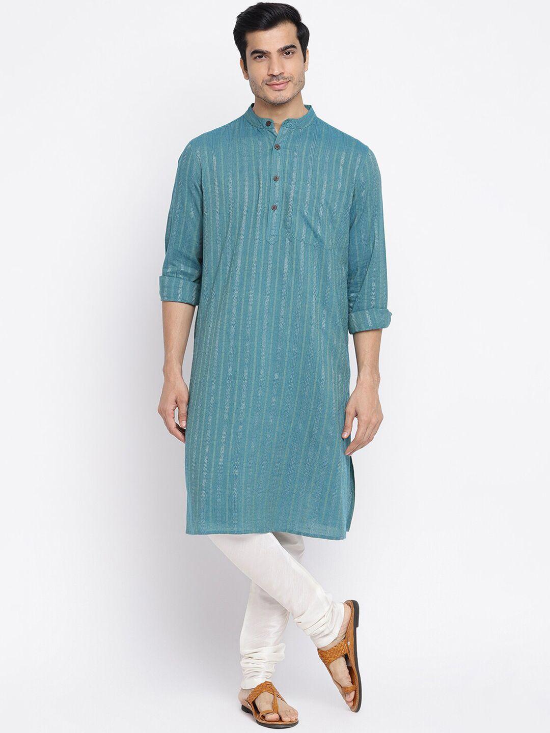 fabindia men teal striped kurta