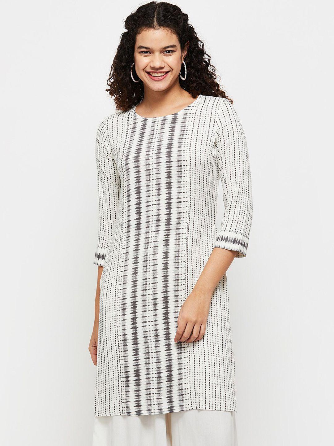 max off white striped printed straight fit kurti