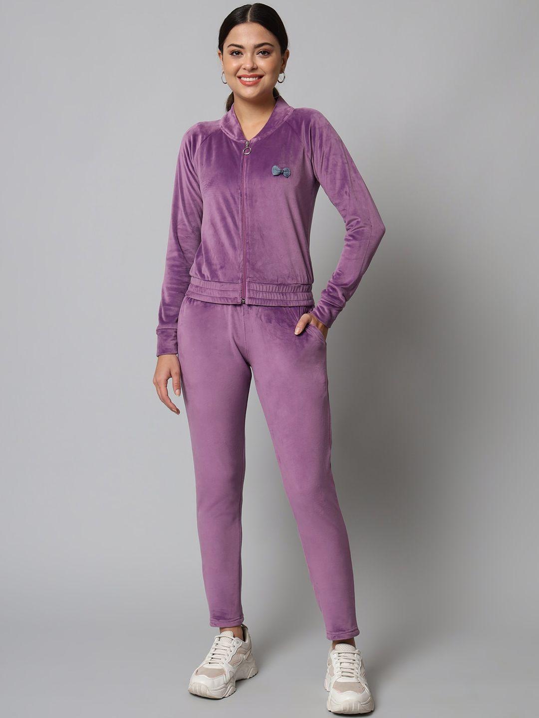 broowl women purple solid co-ords