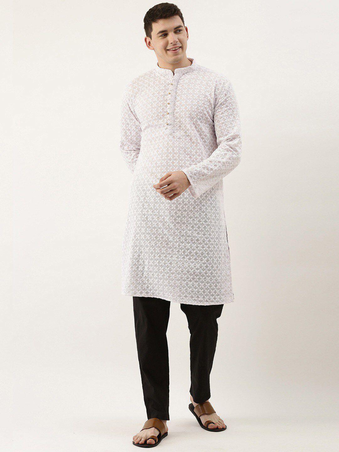 swagg india men white ethnic motifs printed chikankari kurta