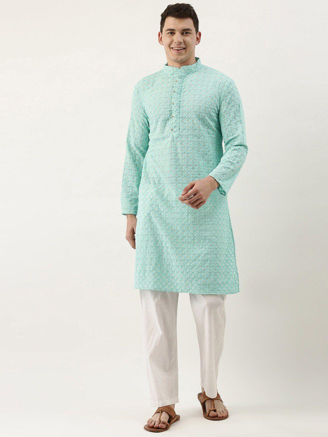 swagg india men sea green thread work kurta