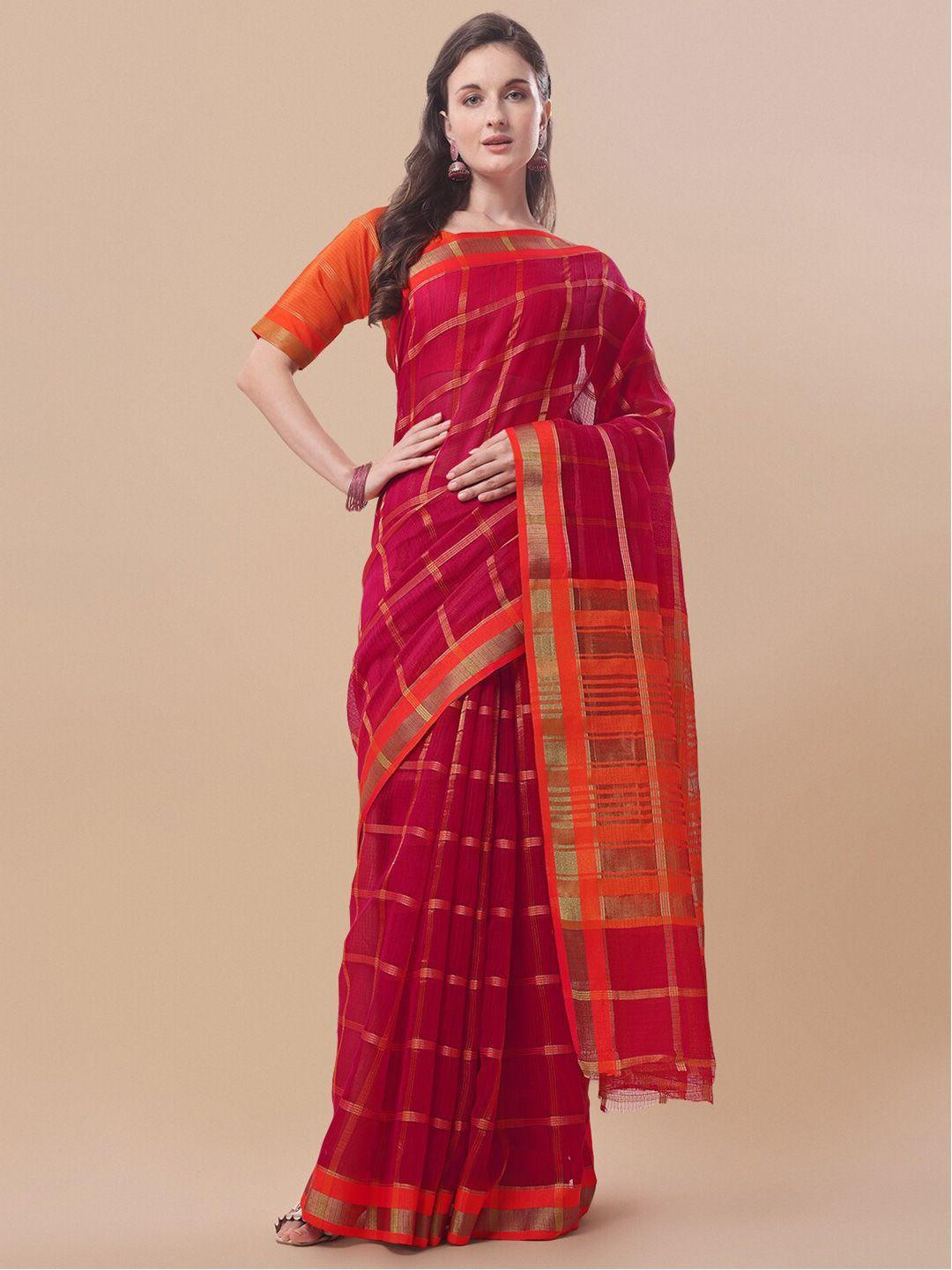 sidhidata burgundy & gold-toned checked zari kota saree