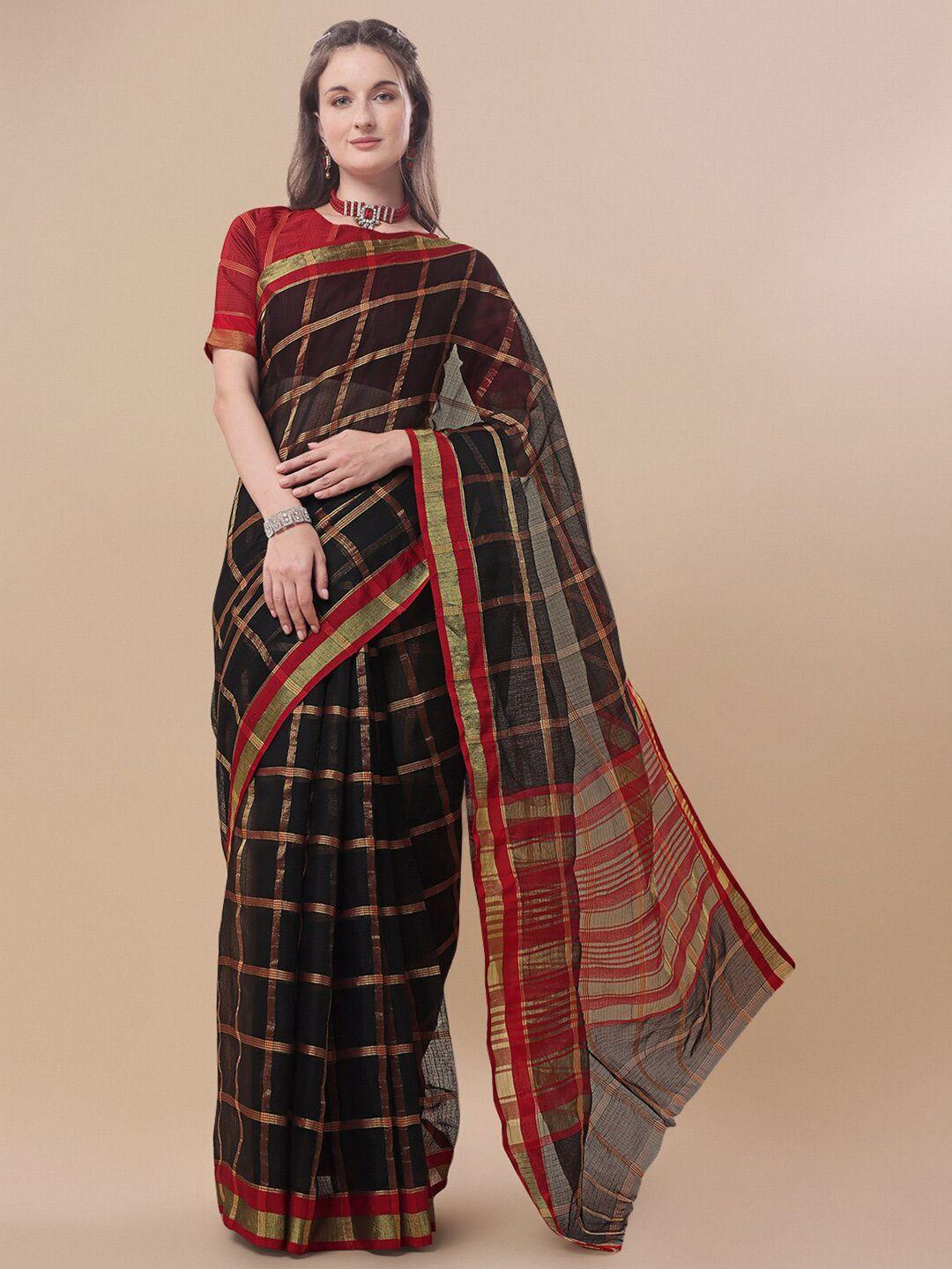 sidhidata black & gold-toned checked zari kota saree