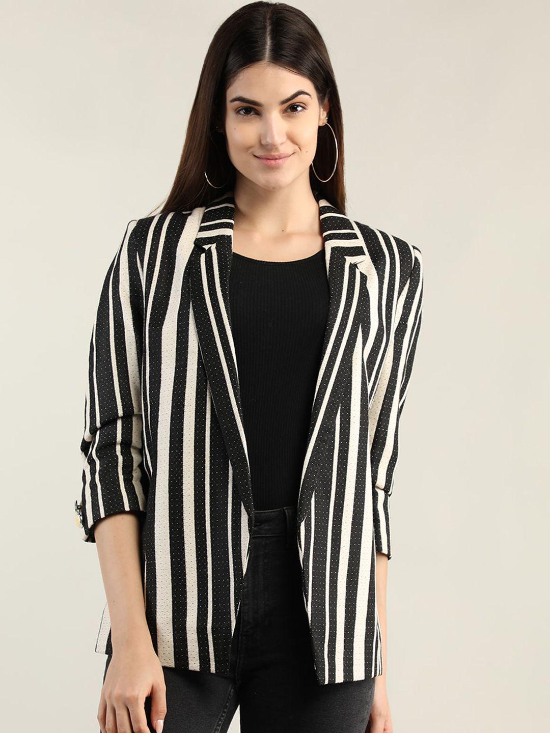 dlanxa women black & beige striped over coat