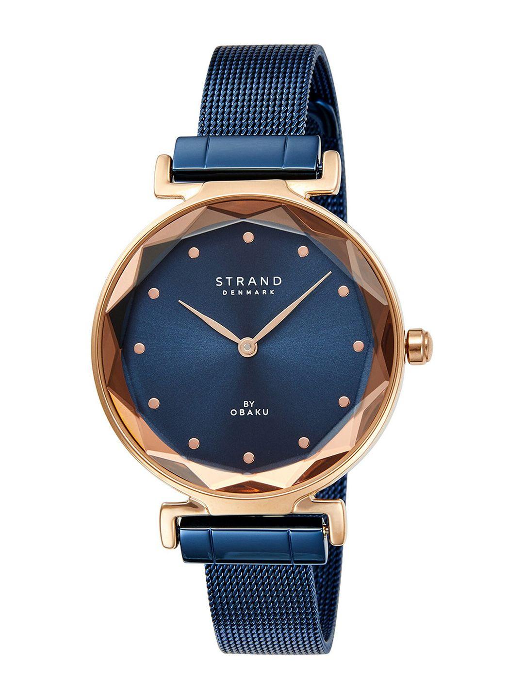 strand by obaku women blue brass dial & blue straps analogue watch s731lxvlml